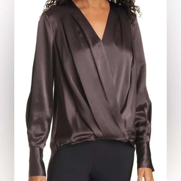 Rag & bone Brown Lei Wrap Front Blouse %100 Silk Size S - Picture 1 of 8